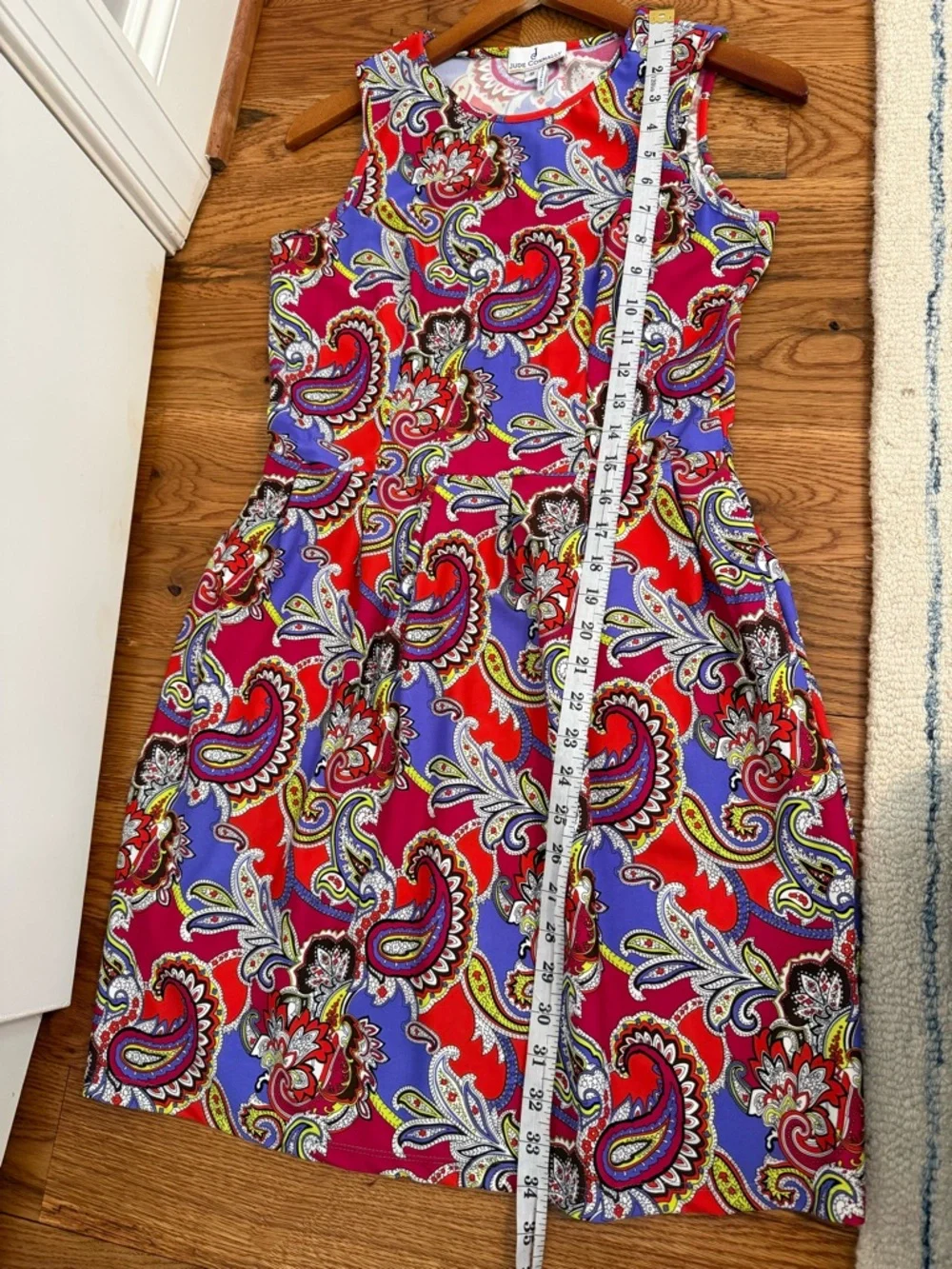 Jude Connally Pink Orange Paisley Floral Print Knit Fit Flare Mini Dress Small - Picture 8 of 10